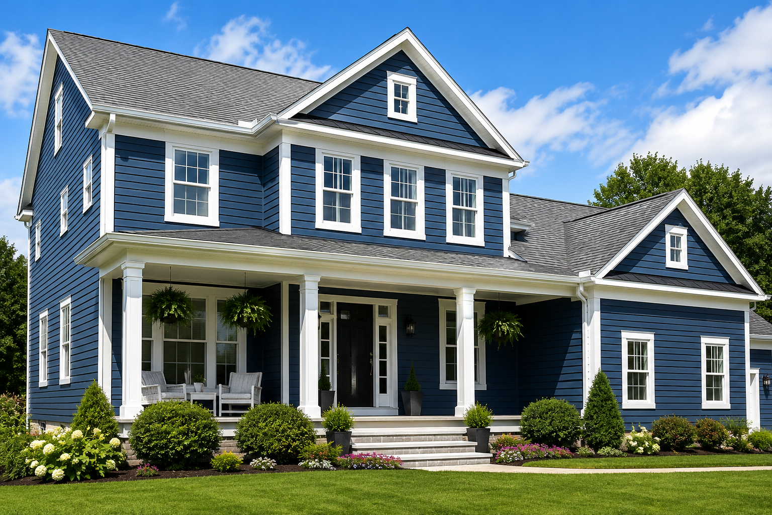 Blue Connecticut home after professional exterior painting